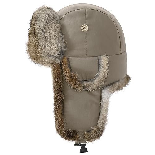 Harssidanzar Fliegermütze wasserdichte Winter Kaninchen Pelz Hüte Gefüttert Trappermütze Aviatormütze für Herren und Damen CU606EU, Khaki, Größe XL von Harssidanzar