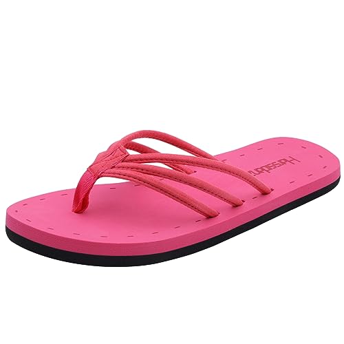 Harssidanzar Flip Flops Zehentrenner für Frau Leichte Bequeme Sommer Strand String Sandalen mit Bogen Suppor KL221EU,Rosenrot,Größe 36 von Harssidanzar