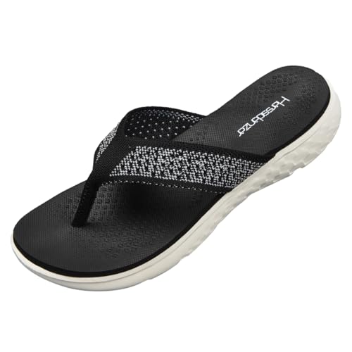 Harssidanzar Flip Flops für Damen,Sommer Arch Support Soft Beach String Atmungsaktive Sandalen KL225EU,Schwarz Grau,Größe 37 von Harssidanzar