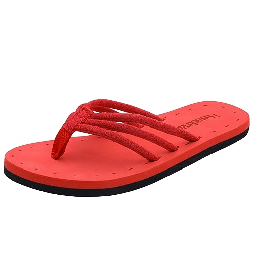 Harssidanzar Flip Flops für Frau Leichte bequeme Sommer Strand String Sandalen mit Bogen Suppor KL221EU,Rot, Größe 38 von Harssidanzar