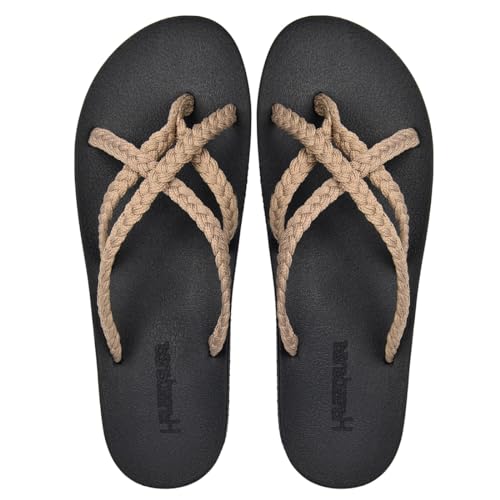 Harssidanzar Flip Flops für Frauen mit Fußgewölbe,geflochtene Riemchensandalen,weiche Wassersandalen für draußen,Strand,Schwimmbad,Urlaub,geflochtene Riemchensandalen,HL201EU,Khaki, Größe 38 Harssidanzar Flip Flops für Frauen mit Fußgewölbe,geflochtene Riemchensandalen,weiche Wassersandalen für draußen,Strand,Schwimmbad,Urlaub,geflochtene Riemchensandalen,HL201EU,Khaki, Größe 38 von Harssidanzar