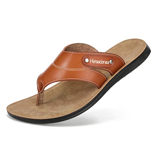 Harssidanzar Flip Flops für Herren, bequeme Vintage-Zehensandalen, leichte Sommer Strand Sandalen KM216,Cognac,Größe 39 von Harssidanzar