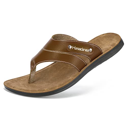 Harssidanzar Flip Flops für Herren,bequeme Vintage-Zehensandalen, leichte Sommer Strand Sandalen KM216,Khaki,größe 38 von Harssidanzar