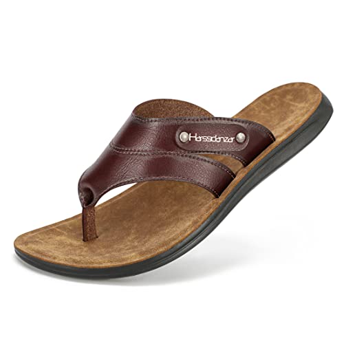 Harssidanzar Flip Flops für Herren, bequeme Vintage-Zehensandalen, leichte Sommer Strand Sandalen KM216,Satte,Größe 38 von Harssidanzar