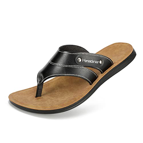 Harssidanzar Flip Flops für Herren, bequeme Vintage-Zehensandalen, leichte Sommer Strand Sandalen KM216,Schwarz, Größe 42 von Harssidanzar