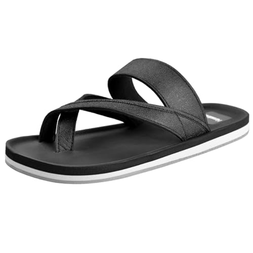 Harssidanzar Flip Flops für Herren,Klassische String Fußbett Sandalen Leichte Strand Sandalen KM236EU,Schwarz,Größe 42 von Harssidanzar