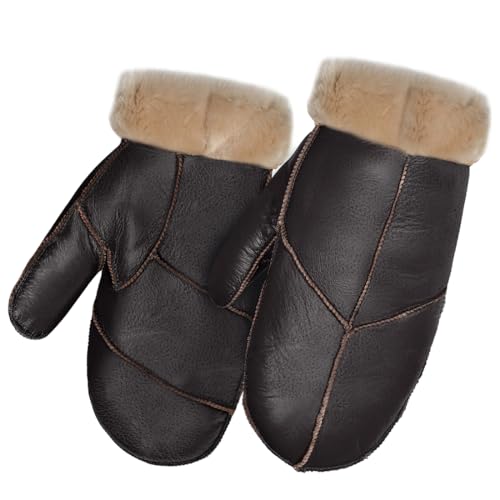 Harssidanzar Frauen Handschuhe für Winter,Lammfell Shearling Pelz gefüttert Warme Echtleder Handschuhe KL030EU,Braun,Größe L von Harssidanzar