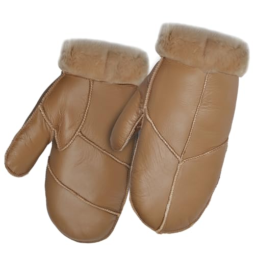 Harssidanzar Frauen Handschuhe für Winter,Lammfell Shearling Pelz gefüttert Warme Echtleder Handschuhe KL030EU,Kaffee,Größe L von Harssidanzar