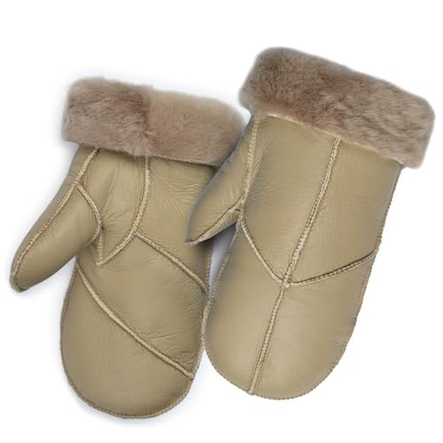 Harssidanzar Frauen Handschuhe für Winter,Lammfell Shearling Pelz gefüttert Warme Echtleder Handschuhe KL030EU, Khaki,Größe M von Harssidanzar