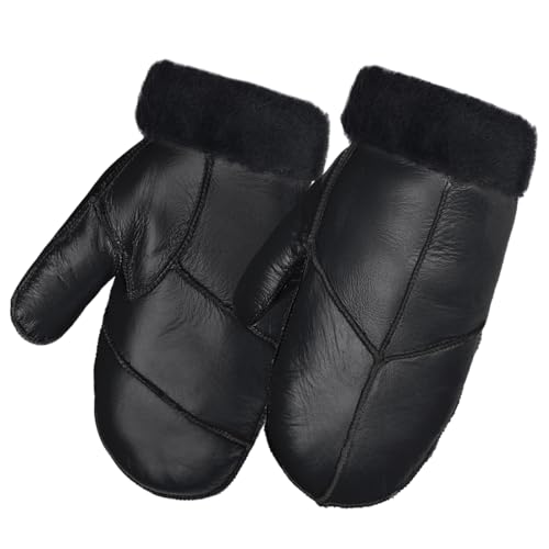 Harssidanzar Frauen Handschuhe für Winter,Lammfell Shearling Pelz gefüttert Warme Echtleder Handschuhe KL030EU, Schwarz,Größe L von Harssidanzar