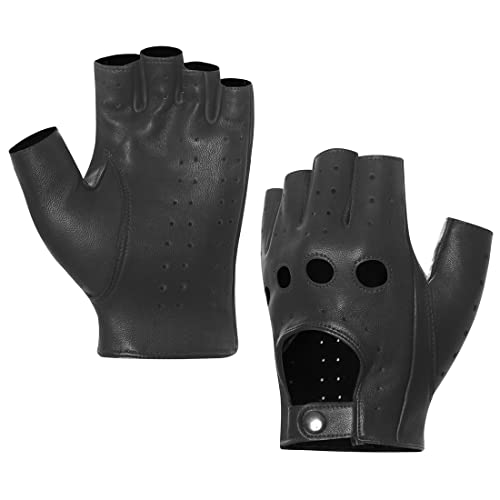 Harssidanzar GM032 Herren Fingerlose Halbfinger-Leder-Fahrhandschuhe, Lammfell, ungefüttert, Upgrade, Schwarz, Medium von Harssidanzar