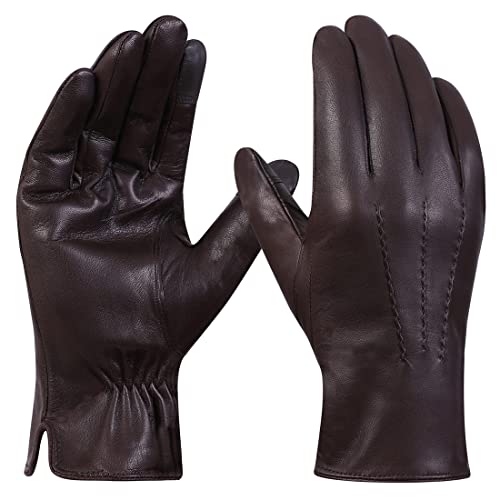 Harssidanzar GM040UK Herren-Lederhandschuhe für Herren, Touchscreen-Winterkleid, Lederhandschuhe mit Fleece-Futter, braun, XL von Harssidanzar