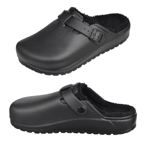Harssidanzar Gefütterte Damen Clogs Winter Fleece Atmungsaktive Walking Garten Schuhe Warme rutschfeste Pantoffel Schuhe HL206EU,Schwarz, Größe 41 von Harssidanzar