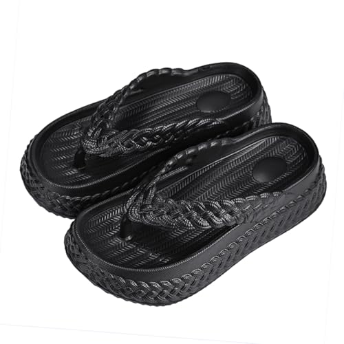 Harssidanzar HL219US Damen-Flip-Flops mit geflochtenem EVA-Riemen, bequem, rutschfest, lässig, Strand-Hausschuhe für Damen, Schwarz, 40 EU von Harssidanzar