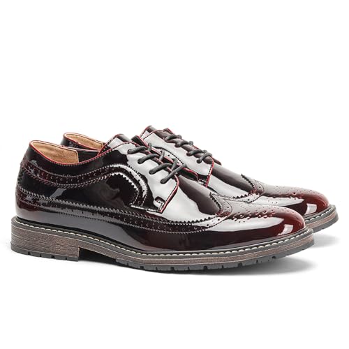 Harssidanzar Herren Anzugschuhe mit Lackleder in Classic Brogue Elastic Band Oxford Formal KM310EU,burgunderrot,Size 41 von Harssidanzar