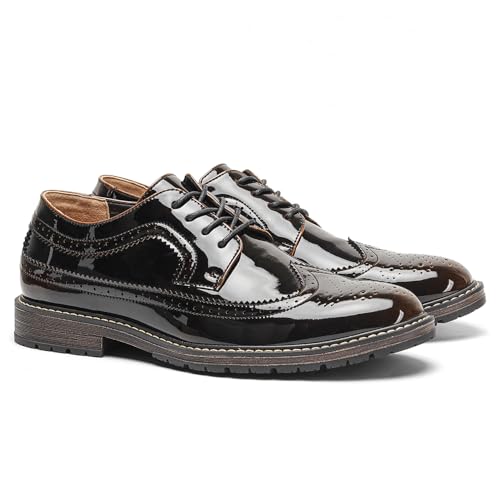Harssidanzar Herren Anzugschuhe mit Lackleder in Classic Brogue Elastic Band Oxford Formal KM310EU,Schwarz, Size 43 von Harssidanzar
