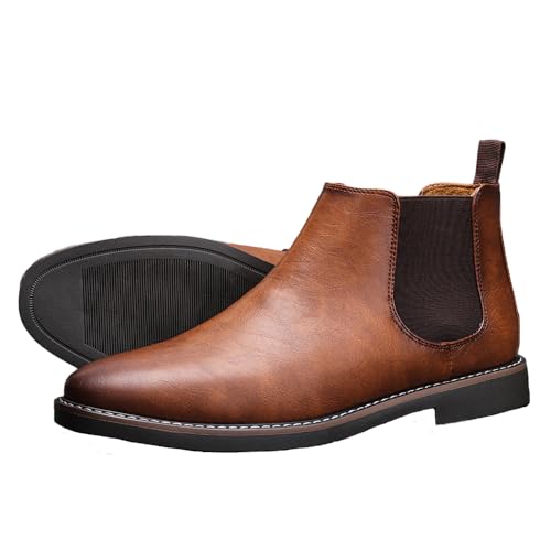 Harssidanzar Herren Chelsea Ankle Boots Casual Dress Ankle Classic Slip on KM303EU,Cognac, Größe 45 von Harssidanzar