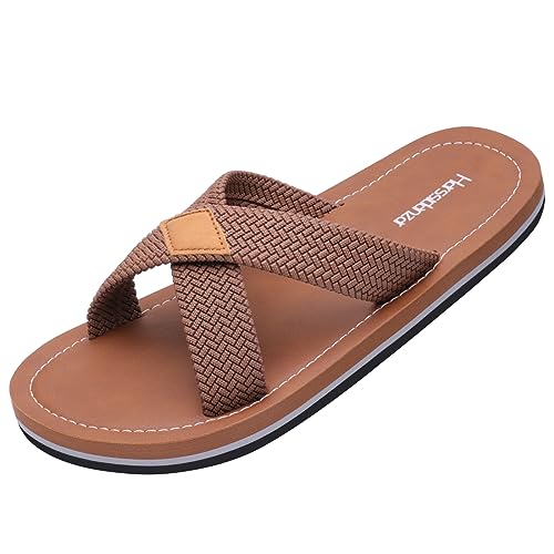 Harssidanzar Herren Cross Slide Sandalen Slip auf Bequeme Leichte Sommer Slipper Schuhe Für Innen und Outdoor Quick-Dry KM229EU,Sattel,Größe 41 von Harssidanzar