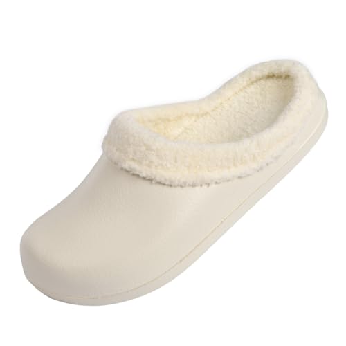 Harssidanzar Herren Damen Fell gefüttert Clogs Winter Garten Schuhe Unisex Warm Hausschuhe Indoor Outdoor Pantoffeln HU202EU,Beige,Größe 40/41 von Harssidanzar