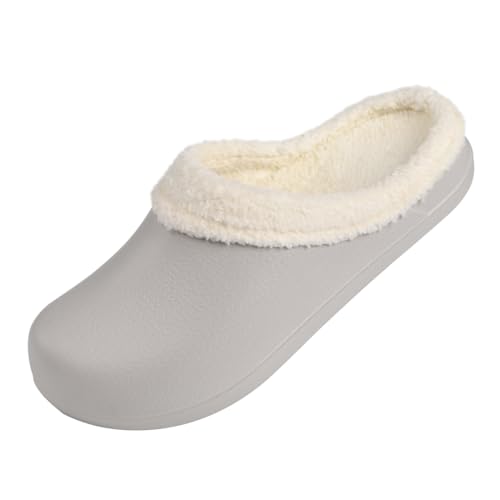 Harssidanzar Herren Damen Fell gefüttert Clogs Winter Garten Schuhe Unisex Warm Hausschuhe Indoor Outdoor Pantoffeln HU202EU,Grau,Größe 36/37 von Harssidanzar