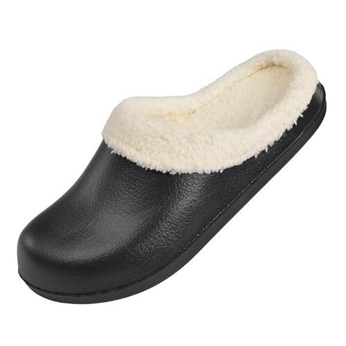 Harssidanzar Herren Damen Fell gefüttert Clogs Winter Garten Schuhe Unisex Warm Hausschuhe Indoor Outdoor Pantoffeln HU202EU,Schwarz,Größe 36/37 von Harssidanzar