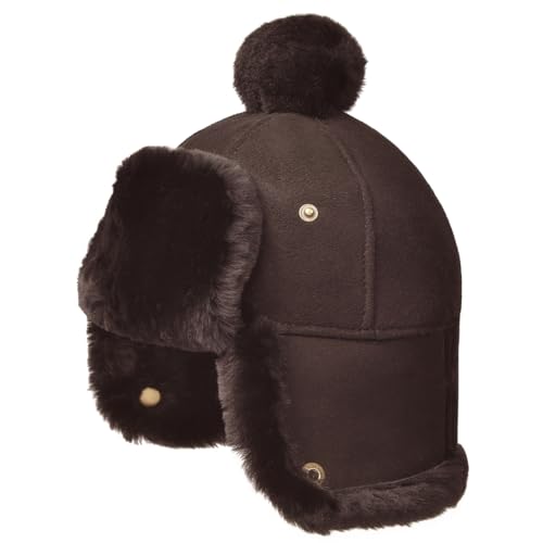 Harssidanzar Herren Damen Wintermütze Hut Schaffel Shearling Leder Warme Fliegermütze Aviatormütze Trapper Hut CU607EU, Braun, Größe XL von Harssidanzar