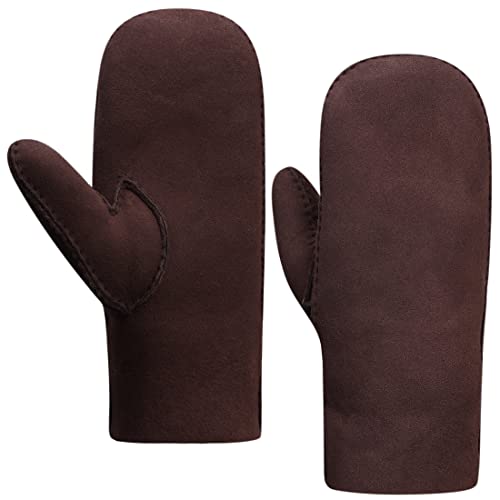 Harssidanzar Herren Fäustlinge Handschuhe,Winter Warme echte Wildleder Lammfell Shearling Fäustlinge Leder handschuhe KM044EU,Braun,Größe M von Harssidanzar