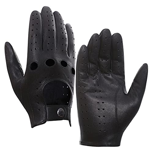 Harssidanzar Herren Fahrhandschuhe, Leder, ungefüttert - Schwarz - Large(23-24 cm) von Harssidanzar