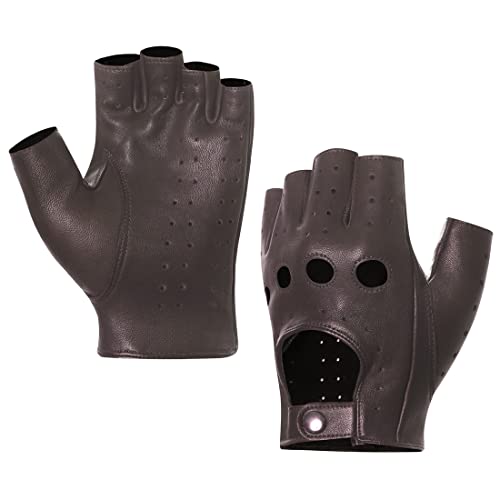 Harssidanzar Herren Fingerless Half Finger Leder Fahrhandschuhe Lammfell Ungefüttert Upgrade GM032EU,Braun,Größe S von Harssidanzar