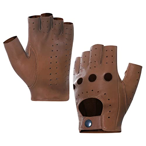 Harssidanzar Herren Fingerless Half Finger Leder Fahrhandschuhe Lammfell Ungefüttert Upgrade GM032EU,Satte, Größe S von Harssidanzar