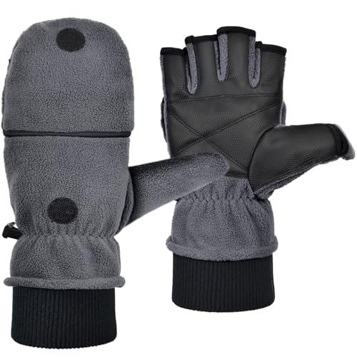 Harssidanzar Herren Fleece Fäustlinge Handschuhe Thermo Fäustlinge Flip Kaltwetterhandschuhe SM053EU,Dunkel Grau,Größe M von Harssidanzar