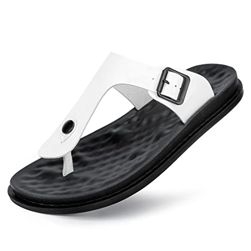 Harssidanzar Herren Flip Flops,Fußgewölbestütze orthopädisches Fußbett mit weichem Kissen bequem flach für drinnen und draußen StrandZehentrenner KM217,WeißSchwarz, Größe 41 von Harssidanzar