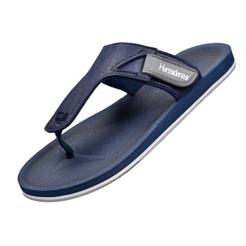 Harssidanzar Herren Flip-Flops Flat Indoor Outdoor Sommer Strand String Slip auf Sandalen KM235EU,Marine, Größe 43 von Harssidanzar
