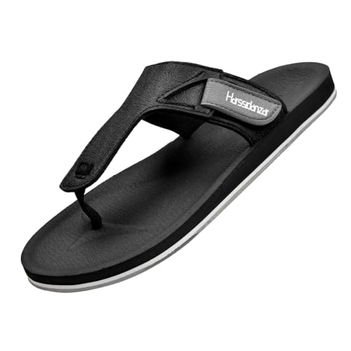 Harssidanzar Herren Flip-Flops Flat Indoor Outdoor Sommer Strand String Slip auf Sandalen KM235EU,Schwarz,Größe 42 von Harssidanzar