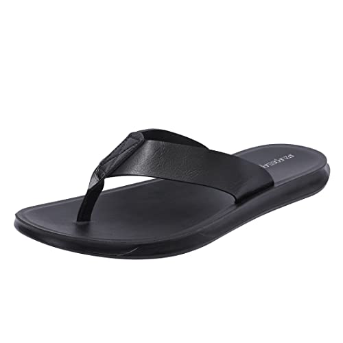 Harssidanzar Herren Flip Flops Sandalen, Sommer Tanga Bequeme Fußgewölbestütze Weiches Mikrofaser-Leder-Fußbett Strandschuhe KM215,Schwarz,Größe 43 von Harssidanzar