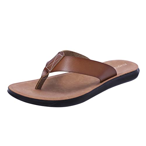 Harssidanzar Herren Flip Flops Zehentrenner,Sommer Tanga Bequeme Fußgewölbestütze Weiches Mikrofaser Leder Fußbett Strandschuhe KM215,Khaki,Größe 41 von Harssidanzar