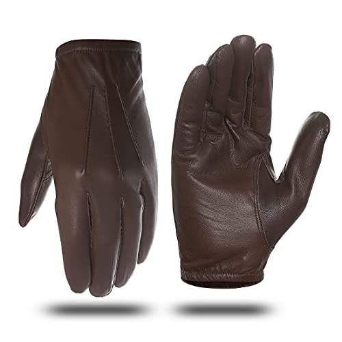 Harssidanzar Herren Handschuhe, dünn, ungefüttert, Leder, für Polizei, Touchscreen GM031, Sattel, Small von Harssidanzar