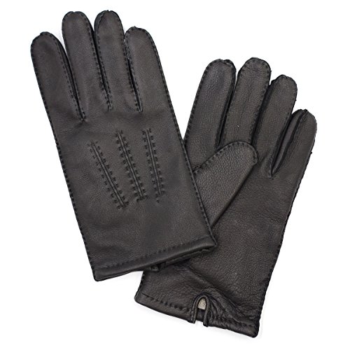 Harssidanzar Herren Hirschleder Handschuhe Mit Kaschmirfutter,Schwarz, XL von Harssidanzar