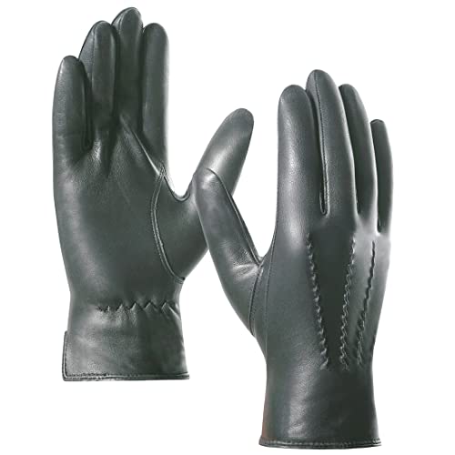 Harssidanzar Herren Italienische Schaffell Lederhandschuhe Vintage Finished Cashmere Gefüttert GM006,Grau, Größe M von Harssidanzar