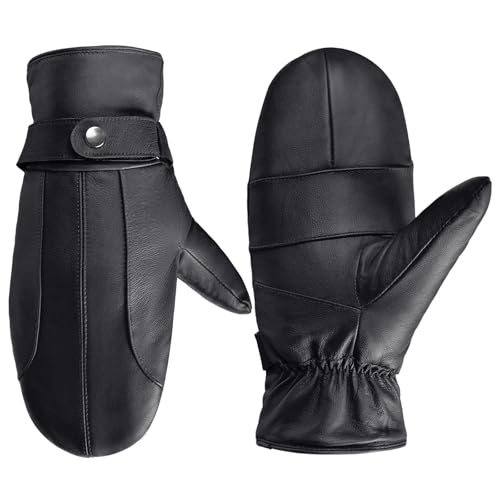 Harssidanzar Herren Leder Fäustlinge Winterhandschuhe Dickes Fleece gefüttert SM047EU,Schwarz, Größe XXL von Harssidanzar