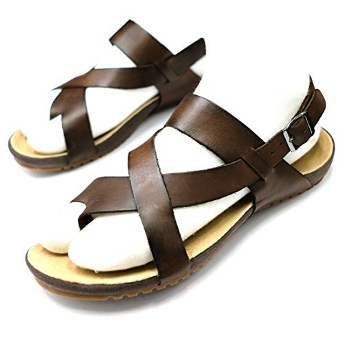 Harssidanzar Herren Leder Sandalen Riemchensandalen Gladiator Sommer Schuhe Ledersandalen Slingback Zehentrenner,Braun,39 EU von Harssidanzar