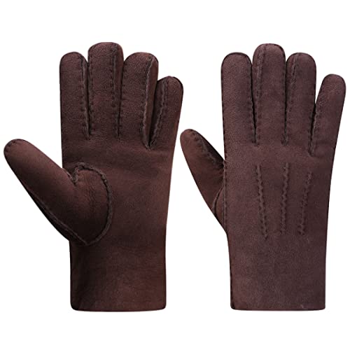 Harssidanzar Herren Leder handschuhe,Wildleder Lammfell Shearling Dicke Wolle Gefüttert Beheizte Warme Winter Kaltwetter Kleid Fahrhandschuhe KM043EU,Braun, Größe S von Harssidanzar