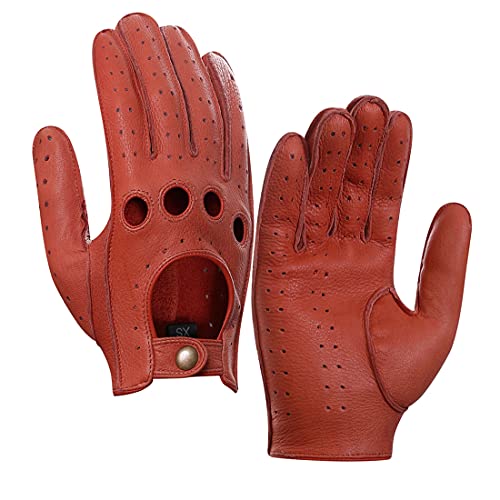 Harssidanzar Herren Lederfahrhandschuhe Hirschleder Ungefüttert, Cognac, XS von Harssidanzar