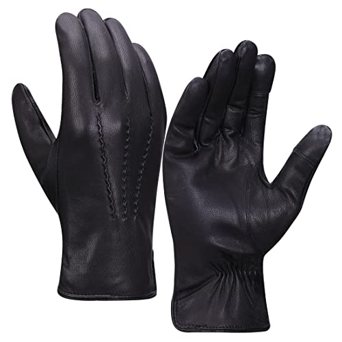 Harssidanzar Herren Lederhandschuhe Fleecefutter Touchscreen GM040EU, Schwarz,L von Harssidanzar