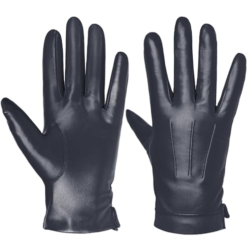 Harssidanzar Herren Lederhandschuhe Kaschmir gefüttert Warm Touchscreen Handschuhe SM052EU,Marine,Größe XL von Harssidanzar
