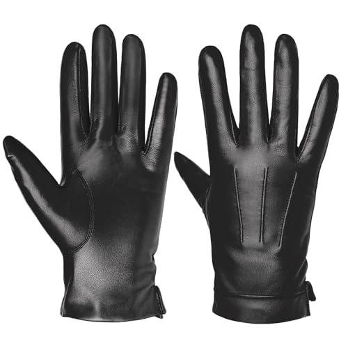 Harssidanzar Herren Lederhandschuhe Kaschmir gefüttert Warm Touchscreen Handschuhe SM052EU,Schwarz, Größe XL von Harssidanzar