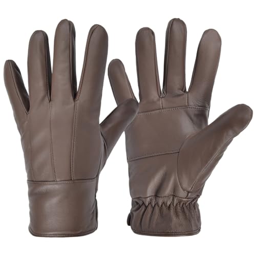Harssidanzar Herren Lederhandschuhe Warmth Soft Lined Winter Lederhandschuhe SM046EU,Braun,Größe L von Harssidanzar