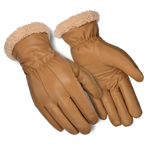 Harssidanzar Herren Lederhandschuhe Winter Outdoor Thermal Thick Fleece gefüttert Lederhandschuhe SM044EU,Kamel, Größe M von Harssidanzar