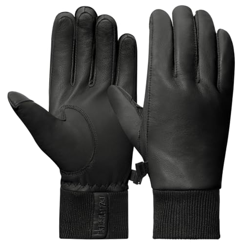 Harssidanzar Herren Lederhandschuhe mit Fleece gefüttert für kaltes Wetter, Winter Warm Goatskin Touchscreen Handschuhe HM002EU,Schwarz, Größe XXL von Harssidanzar