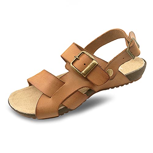 Harssidanzar Herren Ledersandalen Knöchelriemensandalen GM205EU,Bräunen, Größe 39 von Harssidanzar